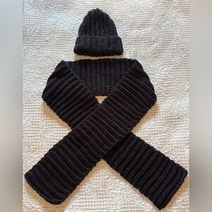 Black and Red Sparkle Hand-Crocheted Scarf and Beanie Set